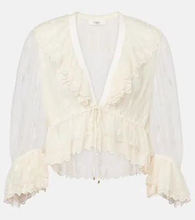 Chloé Ruffled Embroidered Lace Blouse