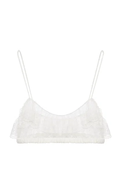 Chloé Ruffled Embroidered Lace Crop Top In Ivory