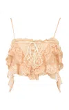 Chloé Ruffled Embroidered Lace Crop Top In Light Pink
