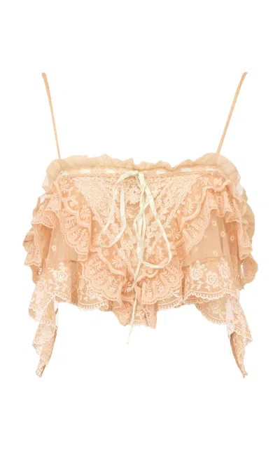 Chloé Ruffled Embroidered Lace Crop Top In Light Pink