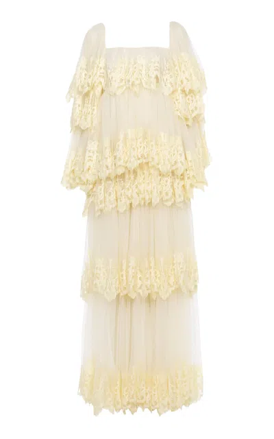 Chloé Ruffled Embroidered Lace Gown In Ivory