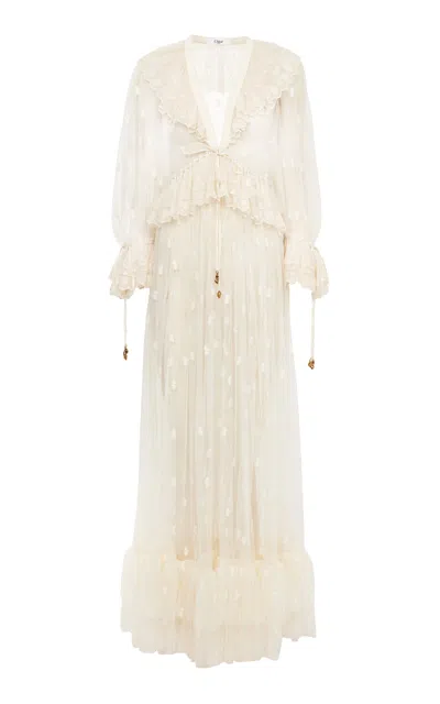 Chloé Ruffled Embroidered Lace Gown In White