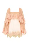 Chloé Ruffled Embroidered Lace Top In Pink