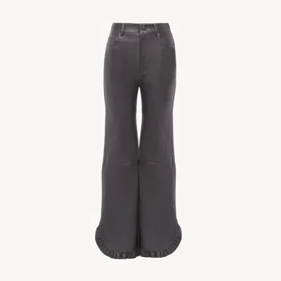 Chloé Pantalon Évasé À Volants En Cuir Femme Noir Taille 42 100% Cuir De Brebis In Black