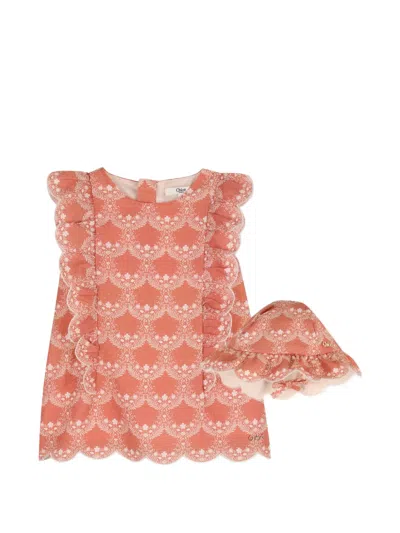 Chloé Babies' Ruffled Floral Dress Set In Blue