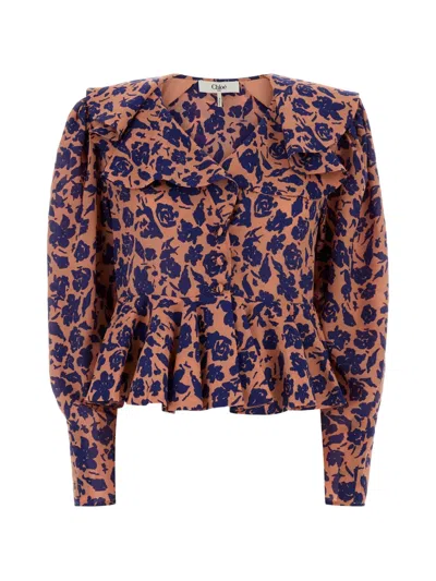 Chloé Ruffled Floral-print Crepe Blouse In Animal Print