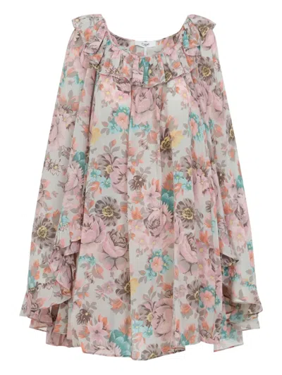 CHLOÉ RUFFLED FLORAL-PRINT MINI DRESS