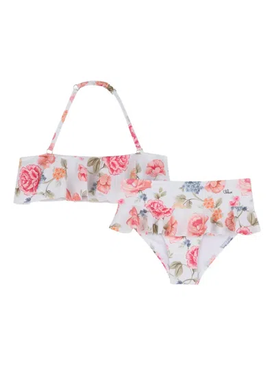 Chloé Kids' Ruffled Floral-print Swimwear In Pink