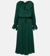Chloé Ruffled Floral Silk Jacquard Midi Dress In Dark Pine
