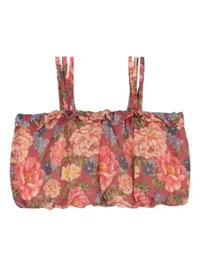 Chloé Kids' Ruffled Floral Top In Burgundy