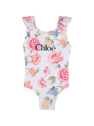 Chloé Kids' Ruffled Floral-print Top In Multi