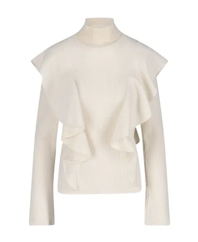 Chloé Ruffled High-neck Jumper In White