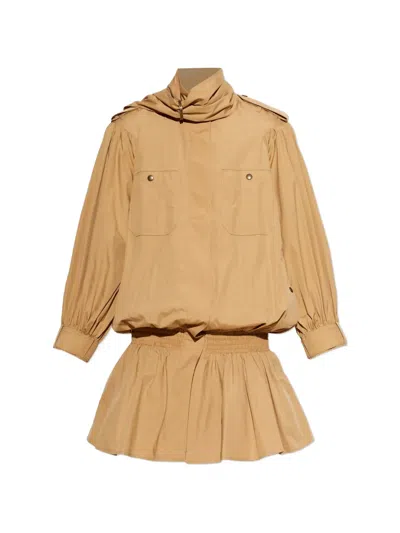 Chloé Ruffled High-neck Coat In Brown