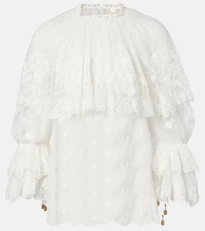 Chloé Ruffled Lace Top In White