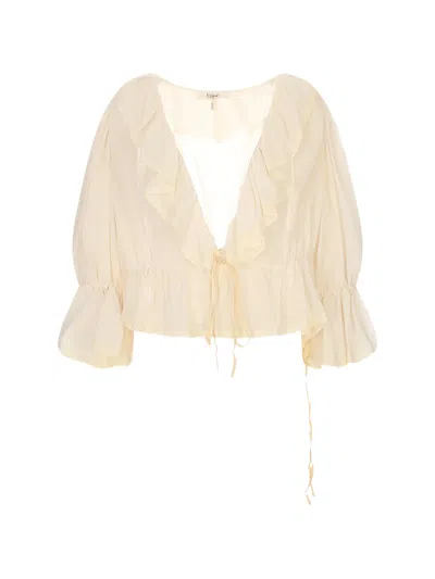 Chloé Ruffled Lace-trim Blouse In Neutral