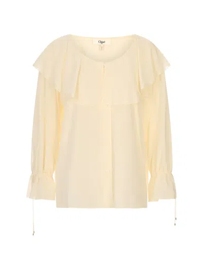 Chloé Ruffled Lace-trim Blouse In Neutral