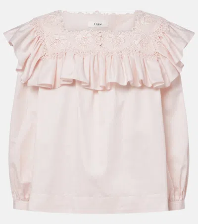 Chloé Ruffled Lace-trimmed Cotton Blouse In Pink