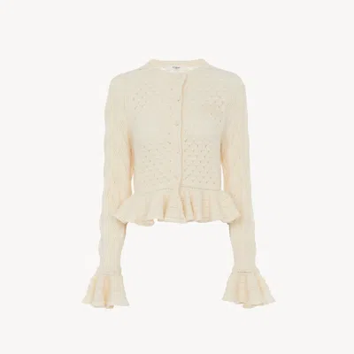 Chloé Cardigan À Volants En Maille De Soie, Laine Alpaga Et Coton In Neutral