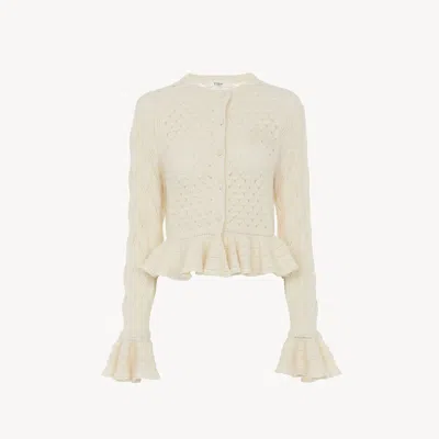 Chloé Cardigan À Volants En Maille De Soie, Laine Alpaga Et Coton Femme Blanc Taille M 72% Coton, 17% Wool