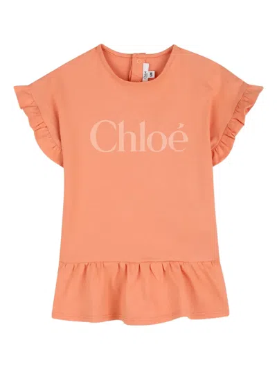 Chloé Babies' Ruffled Logo-print Dress In Pink