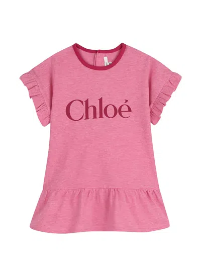 Chloé Ruffled Logo-print Dress In Pink
