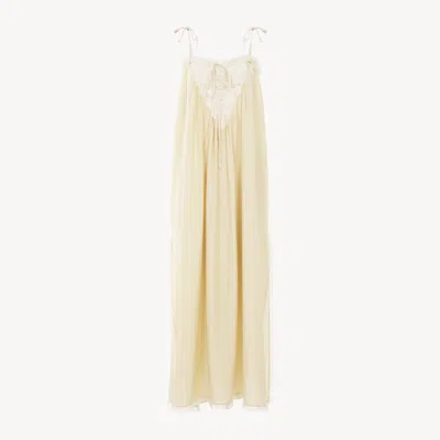 Chloé Robe Longue À Volants En Soie Habotai Et Dentelle Femme Laiton Doré Taille 34 80% Viscose, 20% Polya