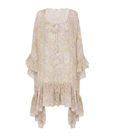 Chloé Ruffled Long Robe Dress In Neutral