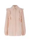 Chloé Crepe Button-down Blouse With Shoulder Ruffles In Pink