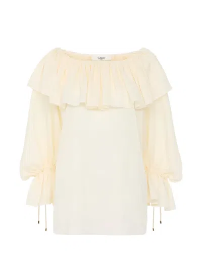 Chloé Ruffled Long-sleeve Blouse In Neutral