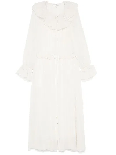 Chloé Gathered Long Dress In Silk Crêpon White Size 6 100% Silk, Pinctada Maxima, Farmed, Coo Australia