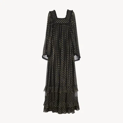 Chloé Maxi Dress Silk Ruffles Scoop Neckline In Black