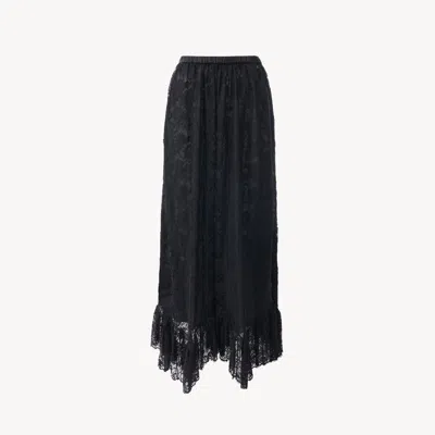 Chloé Ruffled Midi Skirt In Floral Lace Jacquard In Black