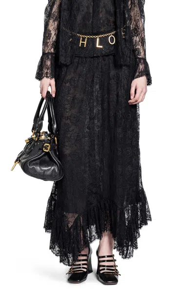 Chloé Ruffled Midi Skirt In Floral Lace Jacquard In Black