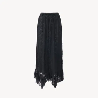 Chloé Ruffled Midi Skirt In Floral Lace Jacquard Black Size 6 100% Polyamide