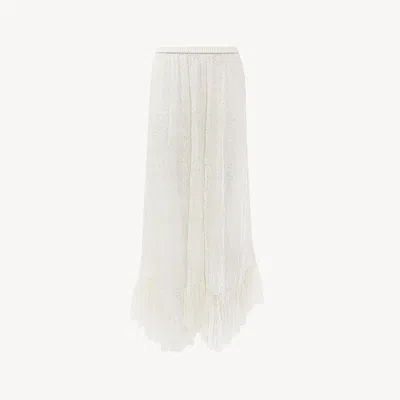 Chloé Ruffled Midi Skirt In Floral Lace Jacquard White Size 6 100% Polyamide