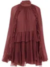 Chloé Tiered Ruffle Silk Mousseline Mini Dress In Red
