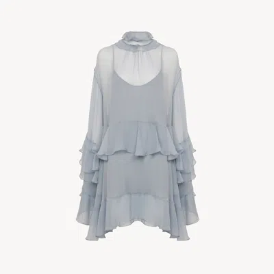 Chloé Ruffled Mini Dress In Silk Mousseline In Gray