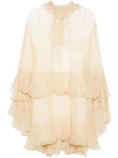 Chloé Ruffled Mini Dress In Neutrals