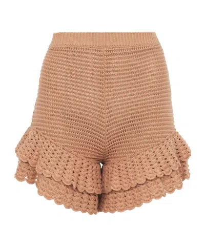 Chloé Tiered Ruffle Crochet Knit Shorts In Cheek