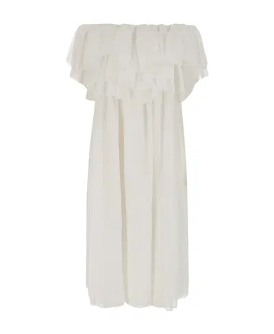 Chloé Chloe Ruffled Neckline Ramie Dress In White