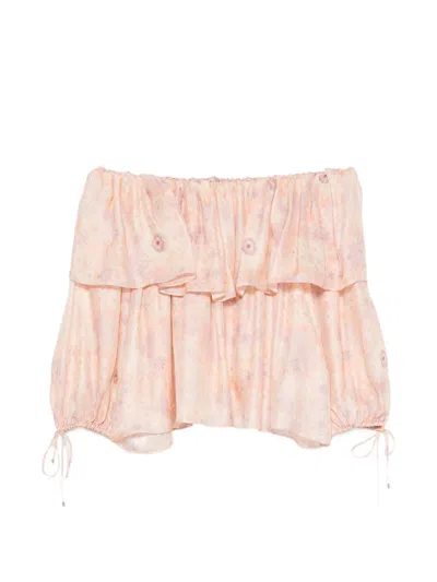 Chloé Silk Off-the-shoulder Top With Unique Detailing In Pink