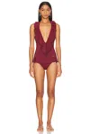 Chloé Halterneck One-piece Swimsuit Ruffle Detailing In Absolute Red