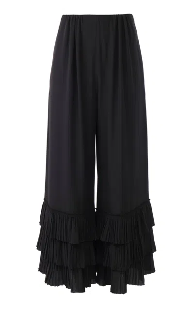 CHLOÉ RUFFLED ORGANIC SILK CREPE DE CHINE PANTS