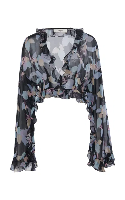 Chloé Floral Print Silk Georgette Cropped Top In Multicolor