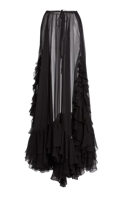 Chloé Ruffled Organic Silk Mousseline Maxi Skirt In Black