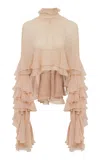 Chloé Ruffled High Neck Silk Top In Neutral