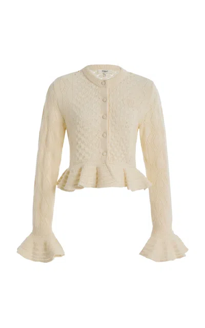 Chloé Ruffled Pointelle-knit Silk-alpaca Sweater In White