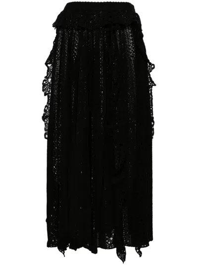 Chloé Black Ruffled Pointelle-knit Skirt In Schwarz