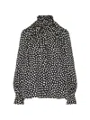 Chloé Women Black Blouse With High Neck And All-over Polka Dot Motif In Silk Woman In Black
