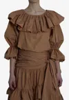 Chloé Ruffled Cotton Blouse With Drawstring Cuffs For Women In Brown